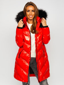 Women's Quilted Winter Jacket with Hood Red Bolf 23069A