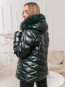 Women's Quilted Winter Jacket with hood Green Bolf 5M3138