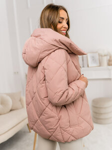Women's Quilted Winter Jacket with hood Pink Bolf 5M3175