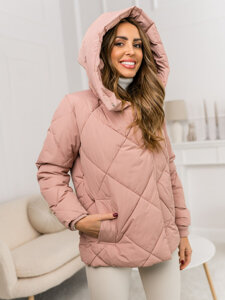Women's Quilted Winter Jacket with hood Pink Bolf 5M3175