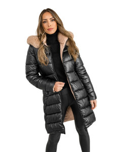 Women's Reversible Longline Winter Jacket with hood Black Bolf B8202