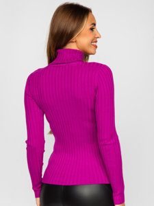 Women's Striped Polo Neck Sweater Fuchsia Bolf 5809