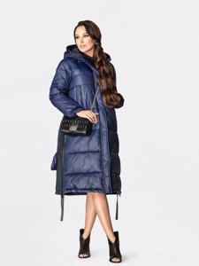 Women's Winter Longline Hooded Jacket Navy Blue Bolf JIN210