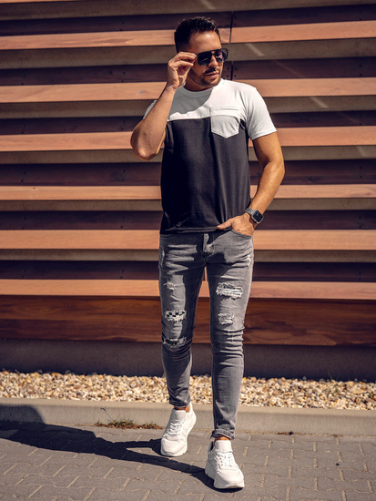 Men's Basic T-shirt with pocket White-Black Bolf 8T91A