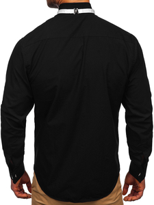Men's Elegant Long Sleeve Shirt Bow Tie + Cufflinks Black Bolf 4702
