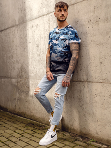 Men's Camo Printed T-shirt Sky Blue Bolf S808A1