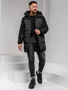 Men’s Longline Quilted Winter Jacket with hood Black Bolf 31M5016A1