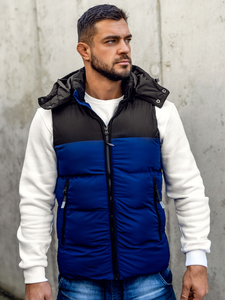 Men's Quilted Hooded Gilet Navy Blue Bolf 1189