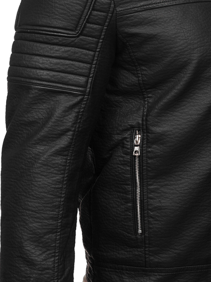 Men's Leather Biker Jacket with Fur Black Bolf 11Z8013