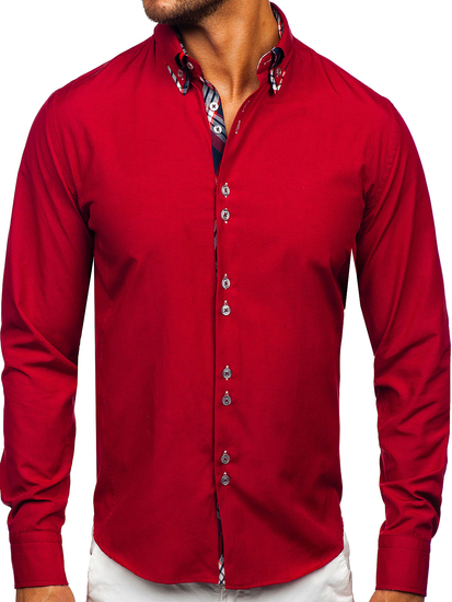 Men's Elegant Long Sleeve Shirt Claret Bolf 4704