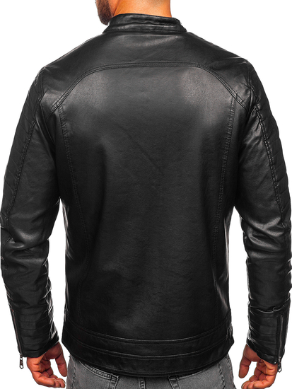 Men's Warm Leather Biker Jacket Black Bolf 92531