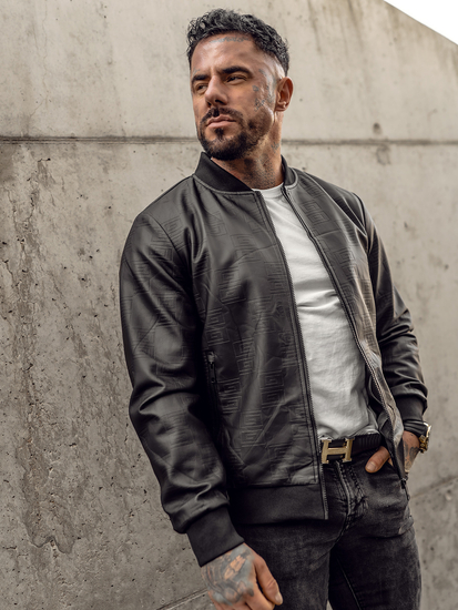 Men's Leather Bomber Jacket Black Bolf 3A65A