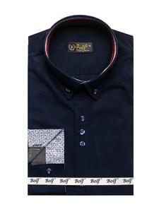 Men's Elegant Long Sleeve Shirt Navy Blue Bolf 8839