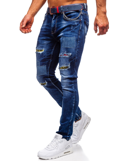 Men's Jeans Slim Fit with Belt Navy Blue Bolf 80034W0