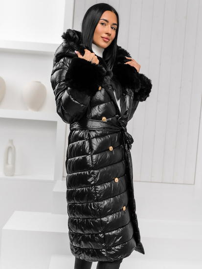 Women’s Longline Winter Quilted Jacket with hood Black Bolf 5M3160A
