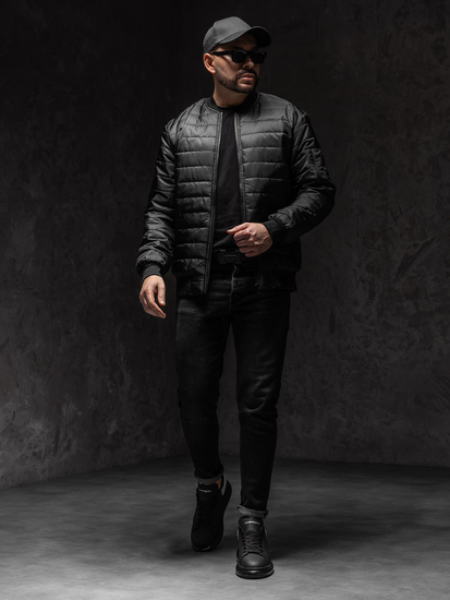 Men's Lightweight Quilted Bomber Jacket Black Bolf MY-02A1