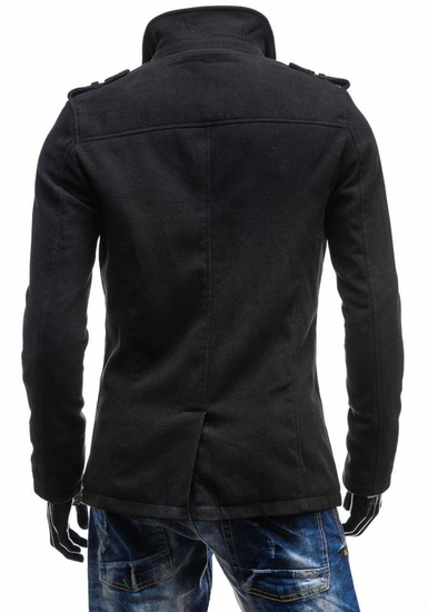 Men's Single-Breasted High Collar Coat Black Bolf 8853C