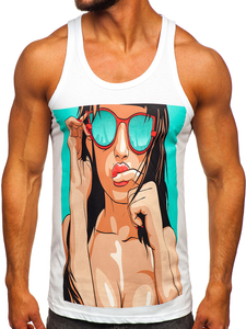 Men's Printed Boxer Tank Top White Bolf 143027