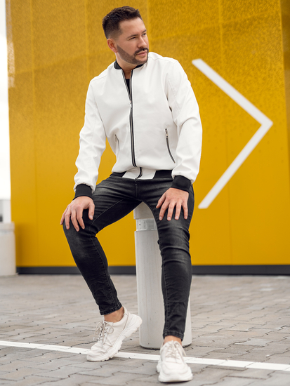 Men's Leather Bomber Jacket White Bolf 7110A