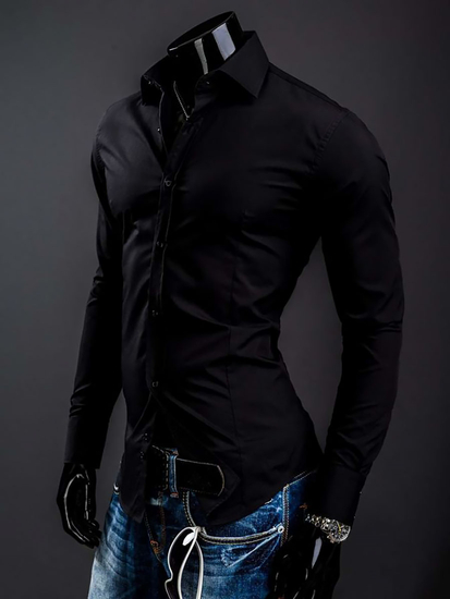 Men’s Elegant Long Sleeve Shirt Black Bolf 1703A