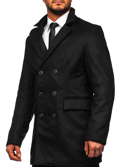 Men's Double-breasted Long Winter Coat Black Bolf 79B3-073