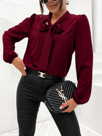 Women's Elegant Long Sleeve Shirt with a Bow Claret Bolf 500