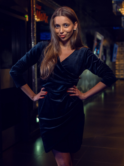 Women's Velour Ruffled Dress Black Bolf Bellisima