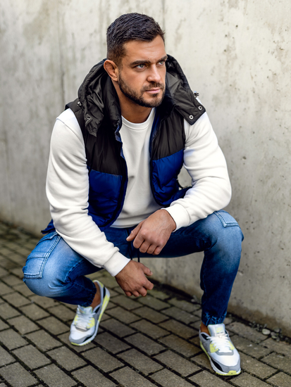 Men's Quilted Hooded Gilet Navy Blue Bolf 1189