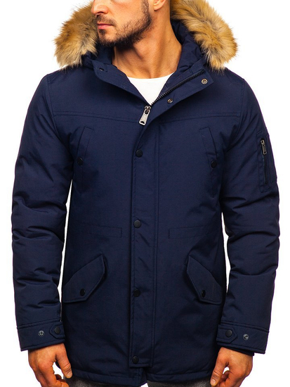 Men's Winter Parka Jacket Navy Blue Bolf 1972
