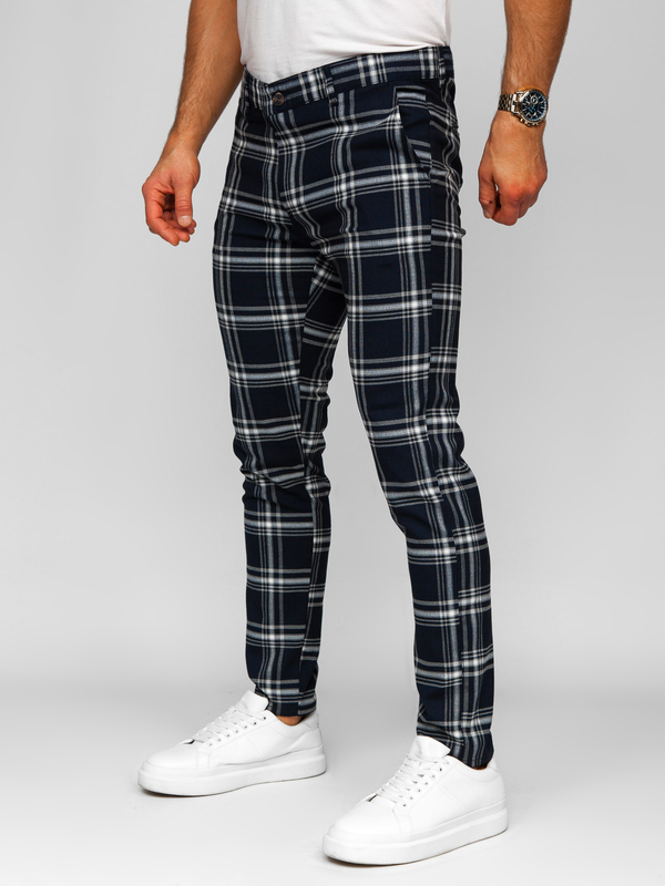 Men’s Elegant Checkered Pants Navy blue Bolf 184144
