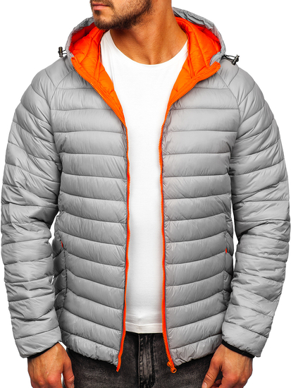 Men's Lightweight Quilted Hooded Jacket Grey Bolf 13022