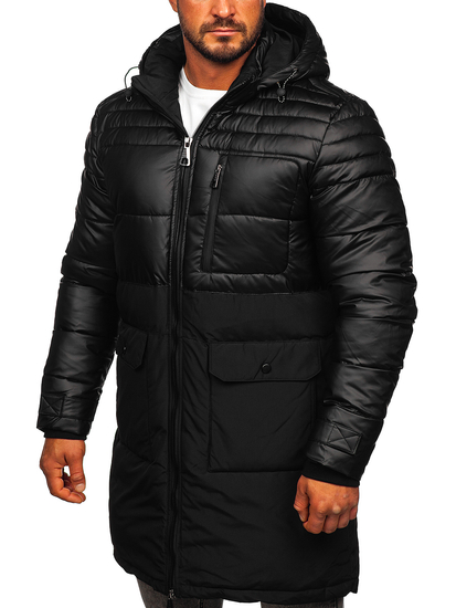 Men's Longline Winter Quilted Jacket Black Bolf 22M62