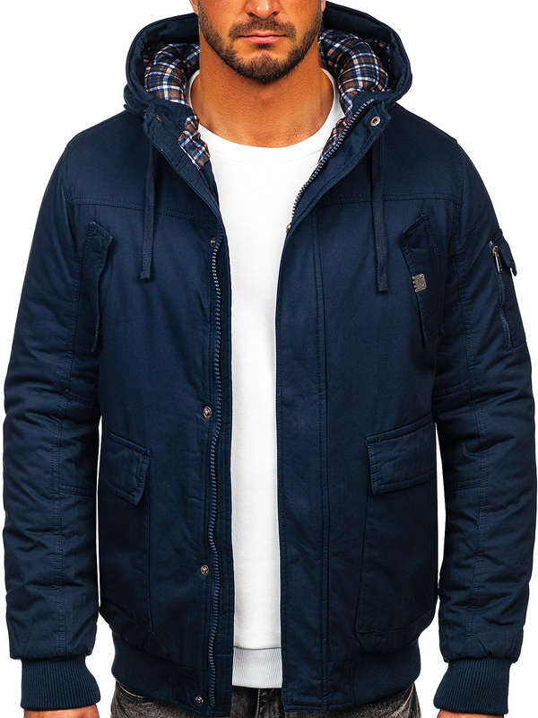 Men's Thick Winter Cotton Jacket Navy Blue Bolf 1890