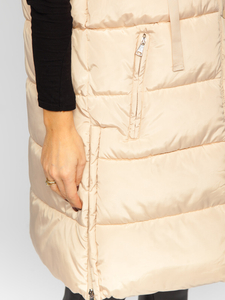 Women's Longline Quilted Oversize Gilet Beige Bolf 81276