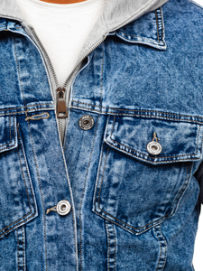 Men's Denim Jacket with hood Blue Bolf HY1017