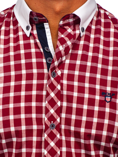 Men's Elegant Checked Short Sleeve Shirt Claret Bolf 5531