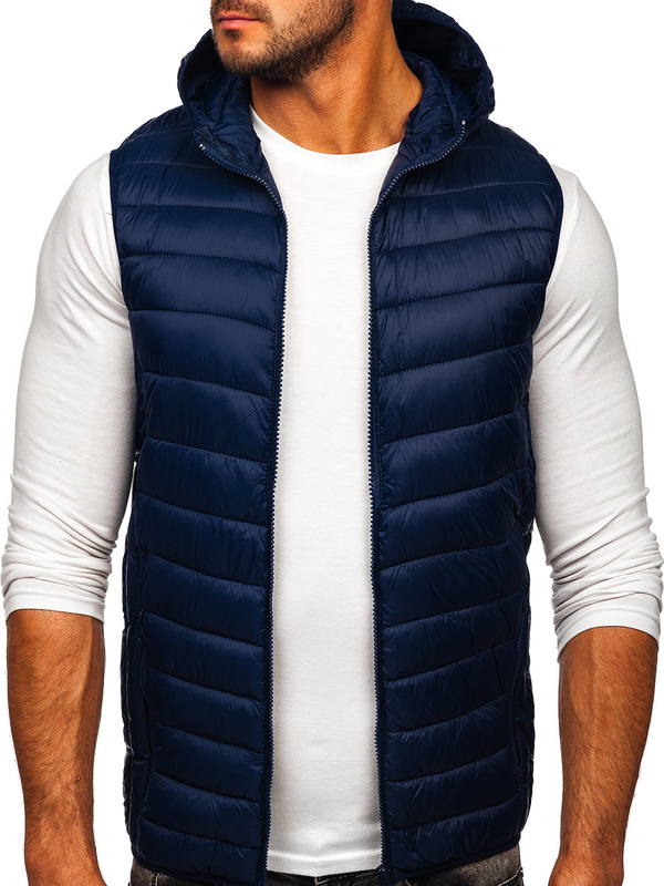 Men's Quilted Hooded Gilet Navy Blue Bolf 13072