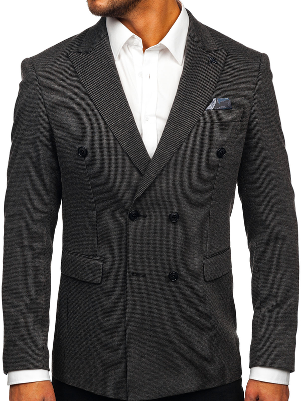 Men's Double-breasted Elegant Suit Jacket Anthracite Bolf 007