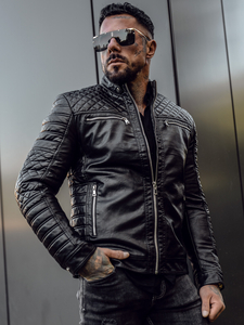 Men's Leather Biker Jacket Black Bolf 11Z8002