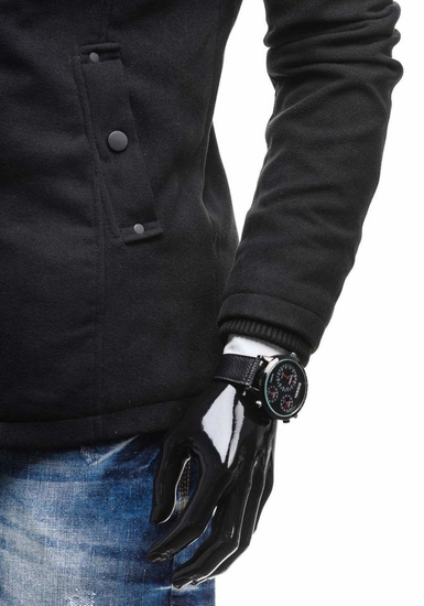 Men's Single-Breasted High Collar Coat Black Bolf 8853C