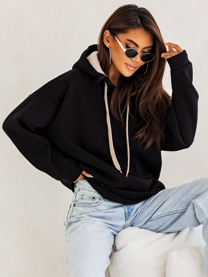 Women's Warm Kangaroo Hoodie Black Bolf 82131