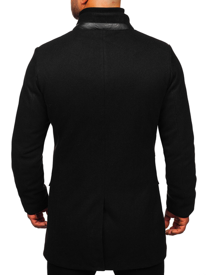Men's Single-Breasted Winter Coat with Detachable Stand Up Collar Black Bolf 8802