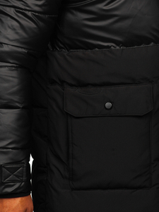 Men's Longline Winter Quilted Jacket Black Bolf 22M62