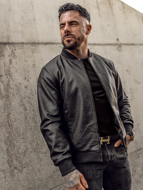 Men's Leather Bomber Jacket Black Bolf 3A65A