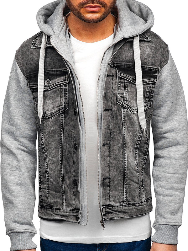 Men's Denim Hooded Jacket Grey Bolf 10350
