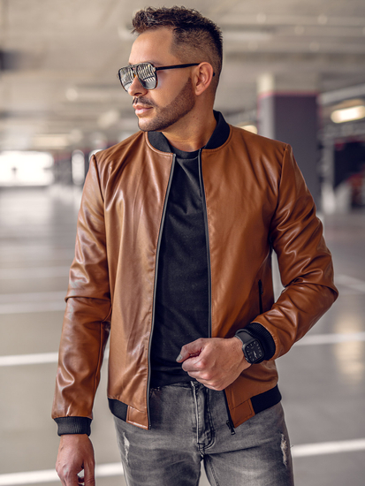 Men's Leather Bomber Jacket Brown Bolf 6803B