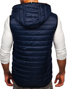 Men's Quilted Hooded Gilet Navy Blue Bolf 7106