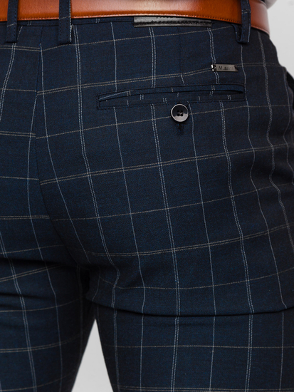 Men's Checkered Textile Chinos Navy Blue Bolf KA9023