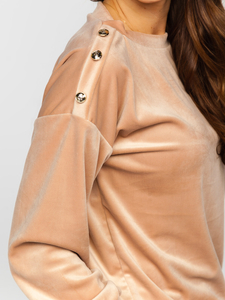Women's 2-Piece Velour Tracksuit Beige Bolf 642