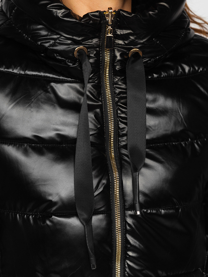 Women's Reversible Quilted Hooded Jacket Black Bolf P6631